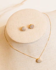 Ouro 18k Conjunto Colar e Brincos Redondo Cravejados em Zircônias Cristal