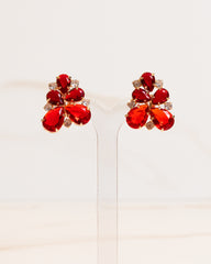 Brinco de Pressão Gotas Pedraria Cristais Vermelho e Zircônias Cristais Banho Ouro 18K