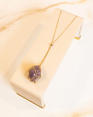 Colar Porta Cristal Pedra Ametista Banho Ouro 18k