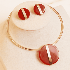 Conjunto Choker Aro Resina Marrom Ouro