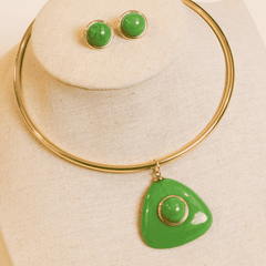 Conjunto Choker Aro Resina Verde Ouro