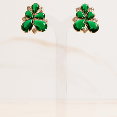 Brinco Pressão Gota Esmeralda Zircônia Ouro