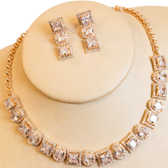 Conjunto Colar e Brincos Quadrado Oval Ouro