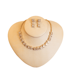 Conjunto Colar e Brincos Quadrado Oval Ouro
