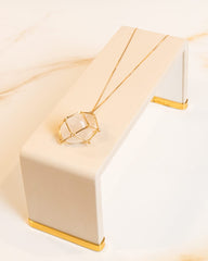 Colar Porta Cristal Pedra Quartzo Branco Banho Ouro 18k