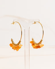 Argola Meia Lua M de Pedra Natural Calcita Laranja Banho Ouro 18K