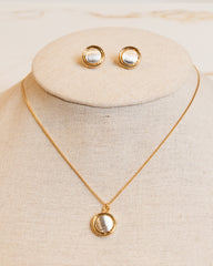 Conjunto Colar e Brincos Redondo, Banho Ouro 18k e Ródio Branco