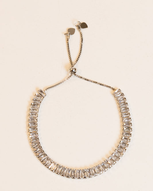 Pulseira Riviera Baguete Zircônia Gravata Banho Ródio Branco
