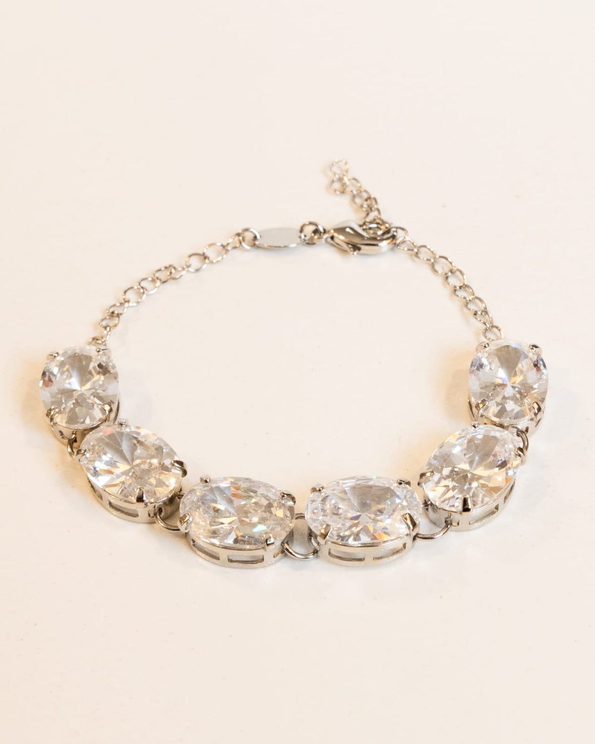 Pulseira Festa Zircônia Cristal Oval Banho Ródio Branco