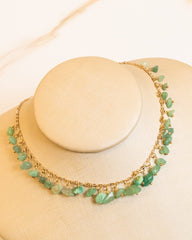 Colar Cascalho Pedra Quartzo Verde Banho Ouro 18K