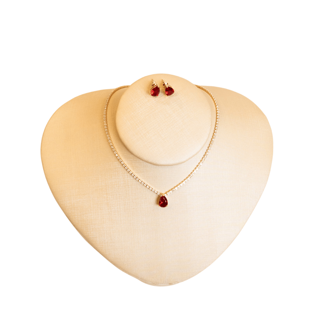 Conjunto Riviera Gota Cristal Vermelho Ouro