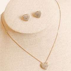 Conjunto Colar e Brincos Coração Cristal Ouro