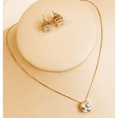 Conjunto Colar e Brincos Quadrado Ouro