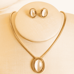 Conjunto Olho de Gato Oval Malha Ouro