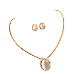 Conjunto Olho de Gato Oval Cravejado Ouro