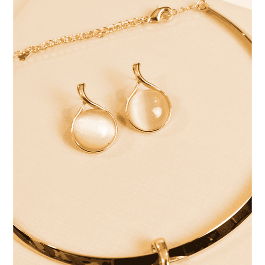 Conjunto Olho de Gato Aro Gota Ouro