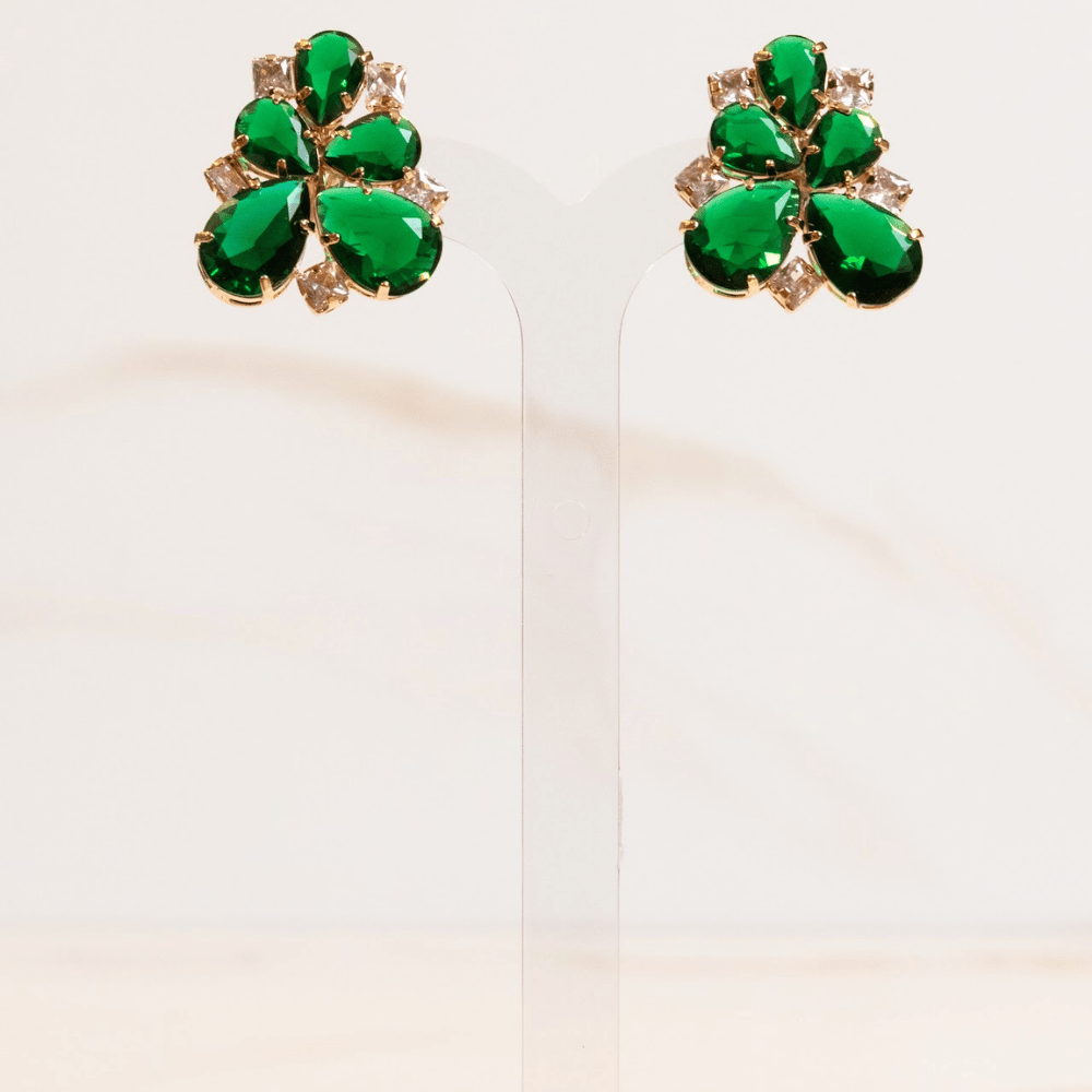 Brinco Pressão Gota Esmeralda Zircônia Ouro