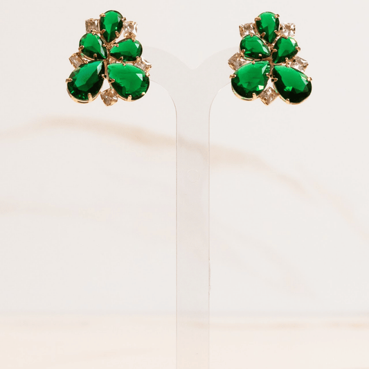 Brinco Pressão Gota Esmeralda Zircônia Ouro