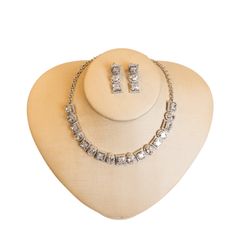 Conjunto Colar e Brincos Cravejado Quadrado e Oval