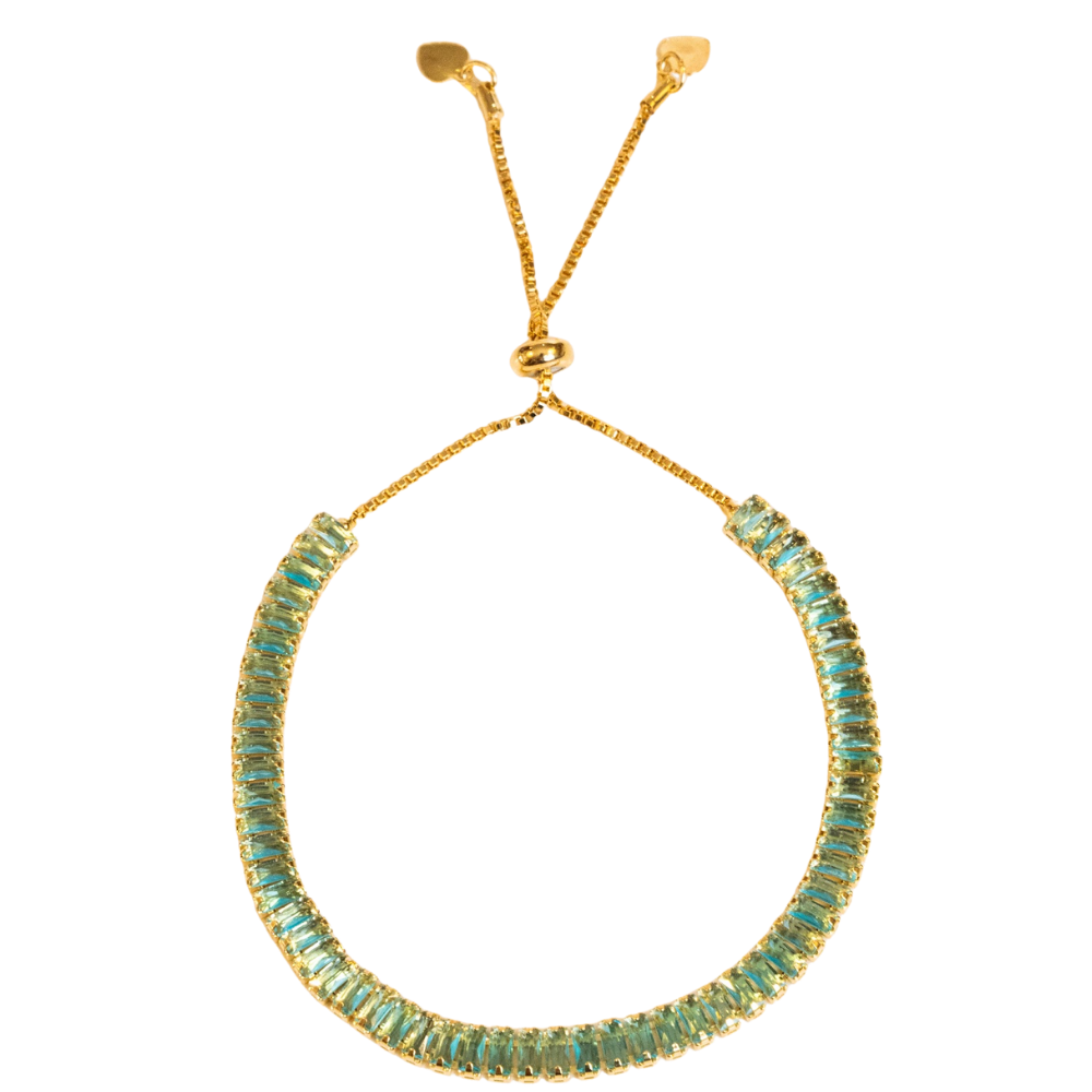 Pulseira Riviera Baguete Azul Tiffany Ouro