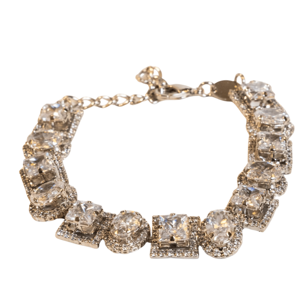 Pulseira Festa Zircônia Quadrada Oval Ródio Branco
